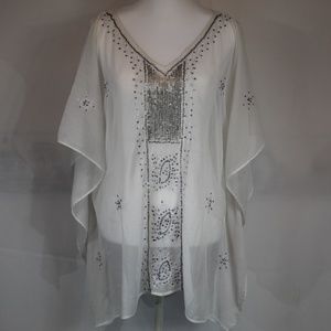 Chicos  Bathing Suit CoverUp White Shire Sequins